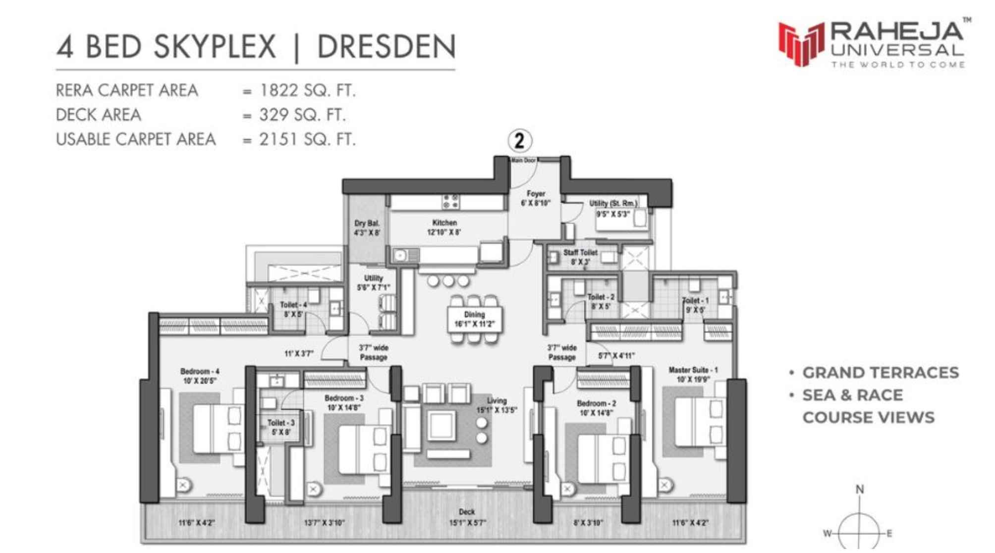 Raheja-Skyplex-Floor-Plan-4 BHK-2151 Sqft